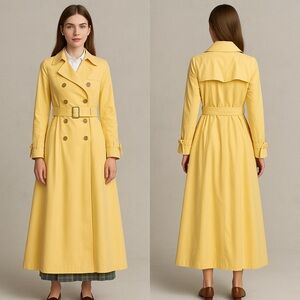 Worth Yellow Long Sleeve Trench Coat Size Small